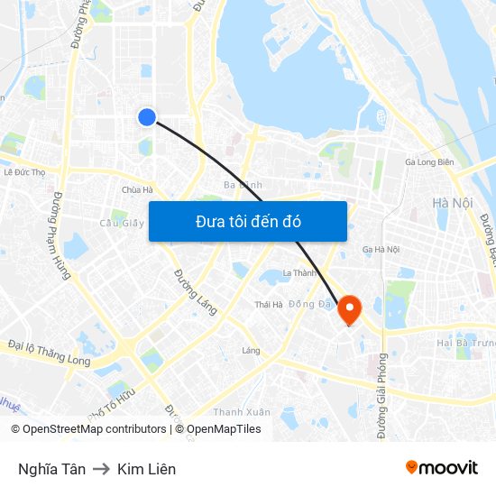 Nghĩa Tân to Kim Liên map