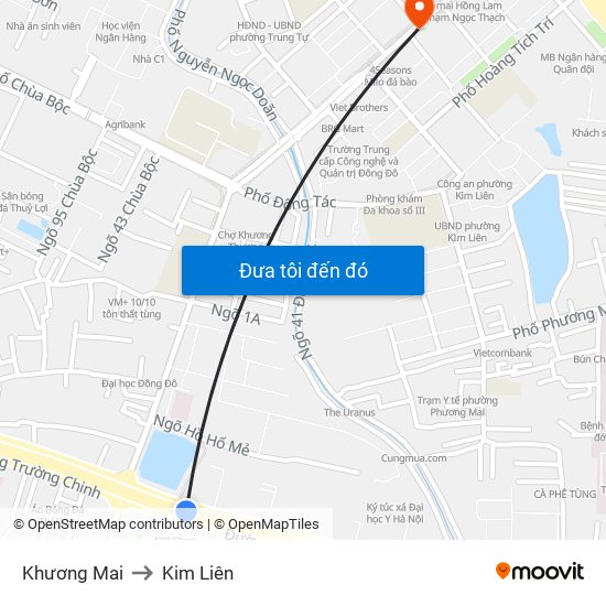 Khương Mai to Kim Liên map