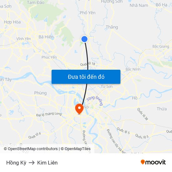 Hồng Kỳ to Kim Liên map