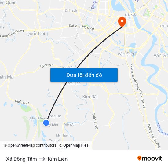 Xã Đồng Tâm to Kim Liên map