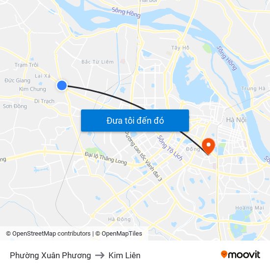 Phường Xuân Phương to Kim Liên map