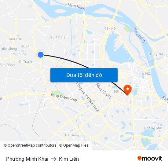 Phường Minh Khai to Kim Liên map