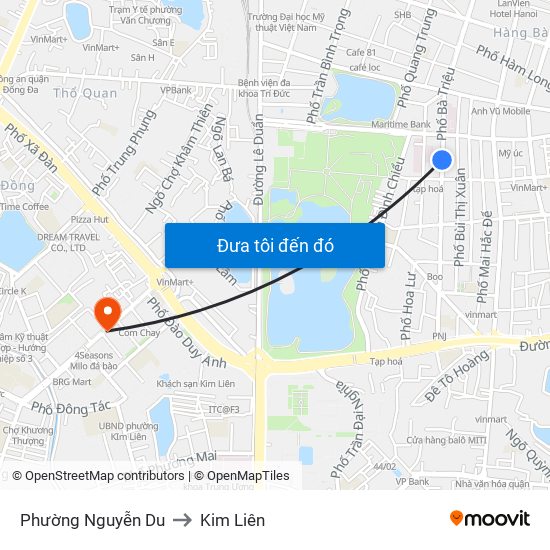Phường Nguyễn Du to Kim Liên map