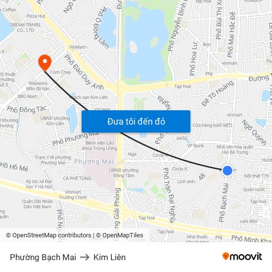Phường Bạch Mai to Kim Liên map