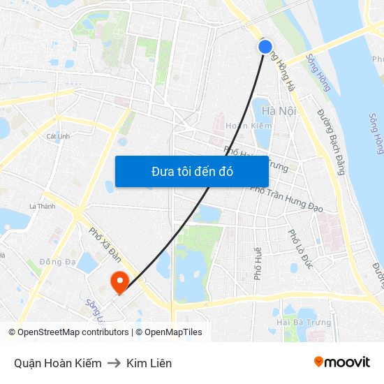 Quận Hoàn Kiếm to Kim Liên map