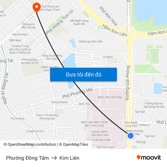 Phường Đồng Tâm to Kim Liên map