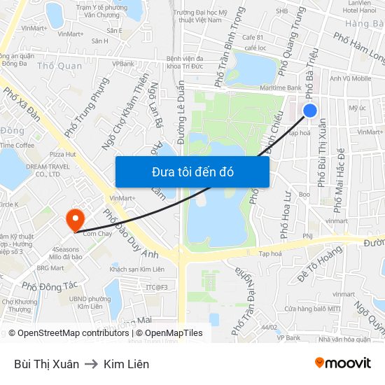 Bùi Thị Xuân to Kim Liên map