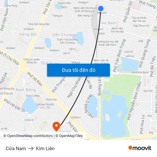 Cửa Nam to Kim Liên map