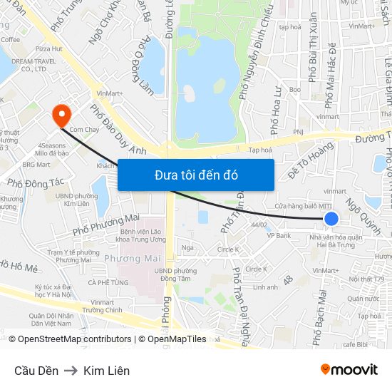 Cầu Dền to Kim Liên map