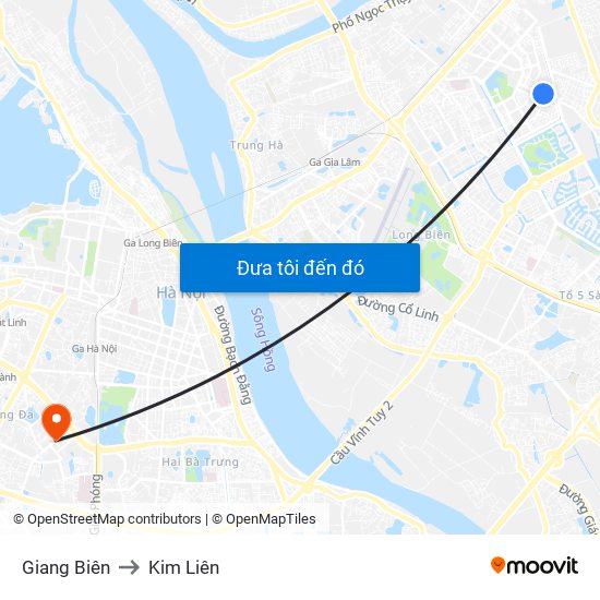 Giang Biên to Kim Liên map