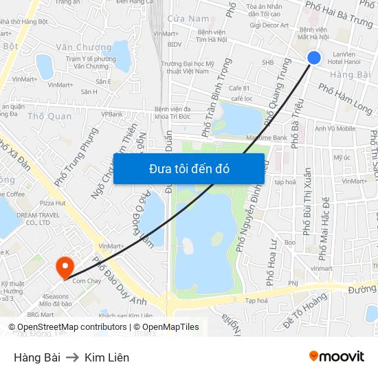 Hàng Bài to Kim Liên map