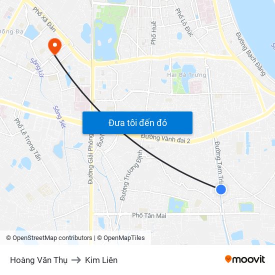 Hoàng Văn Thụ to Kim Liên map