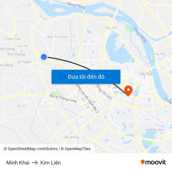 Minh Khai to Kim Liên map