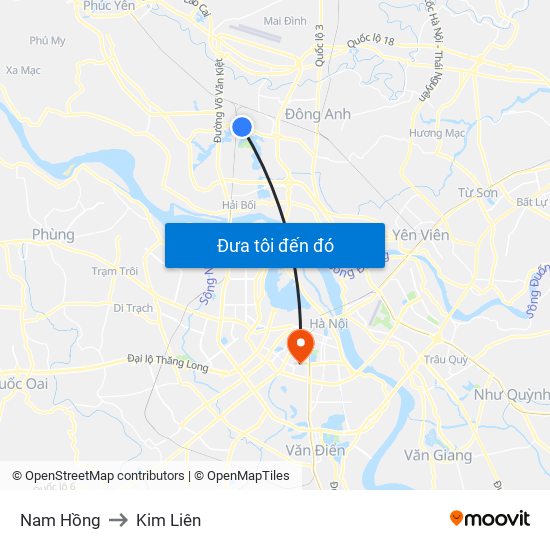 Nam Hồng to Kim Liên map