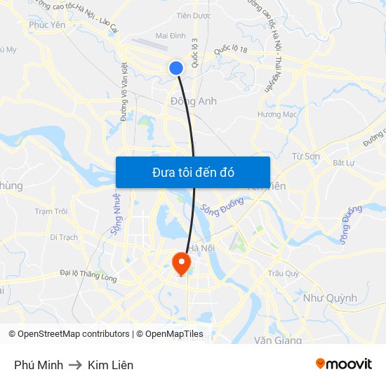 Phú Minh to Kim Liên map