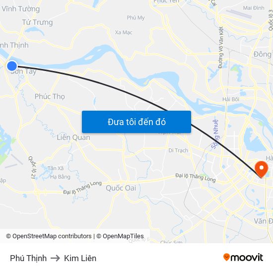 Phú Thịnh to Kim Liên map