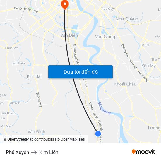 Phú Xuyên to Kim Liên map