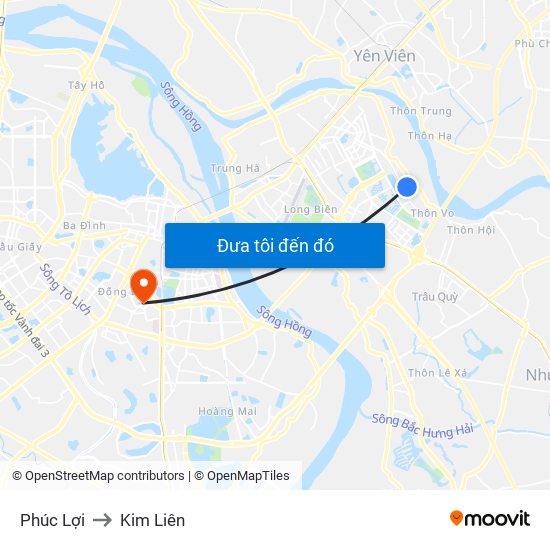 Phúc Lợi to Kim Liên map