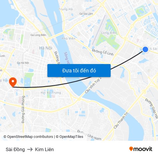 Sài Đồng to Kim Liên map