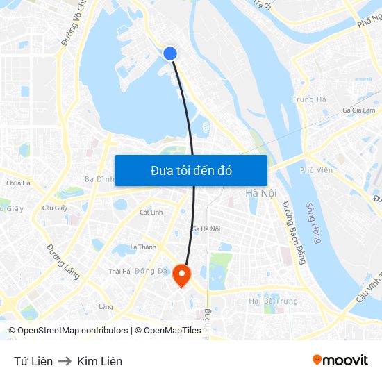 Tứ Liên to Kim Liên map