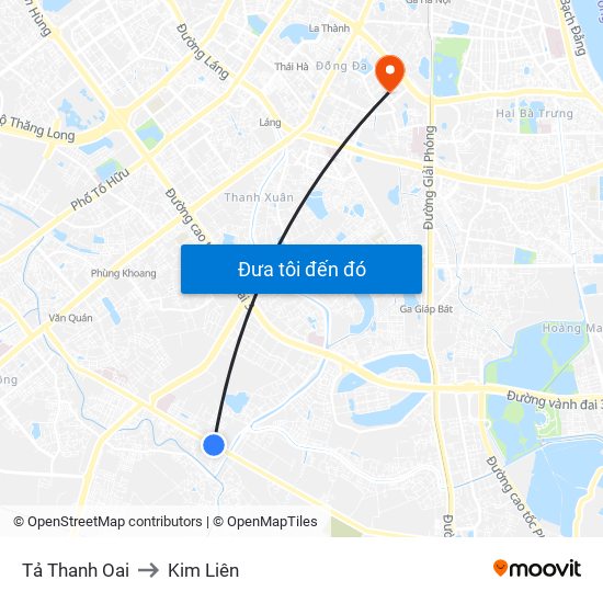 Tả Thanh Oai to Kim Liên map