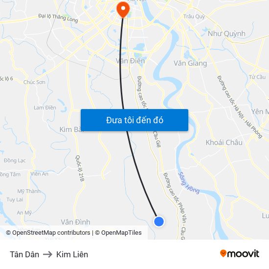 Tân Dân to Kim Liên map