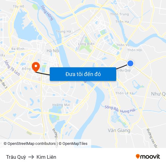 Trâu Quỳ to Kim Liên map