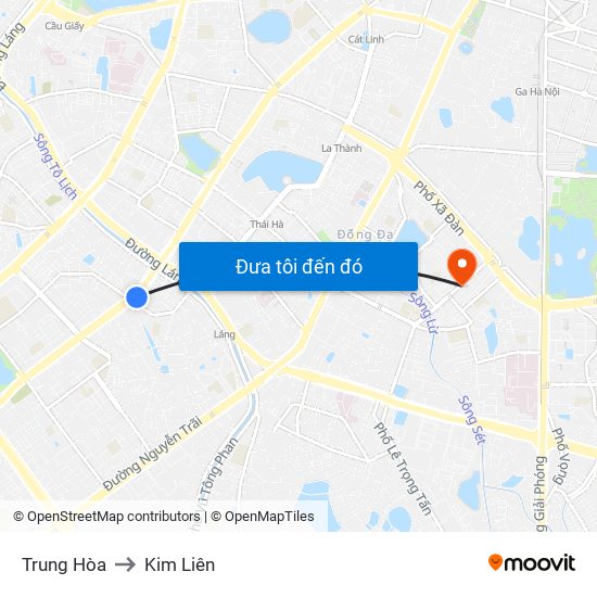 Trung Hòa to Kim Liên map