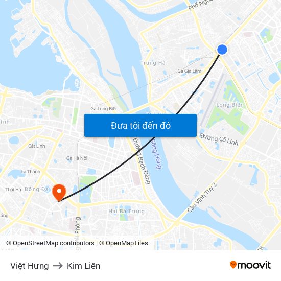 Việt Hưng to Kim Liên map