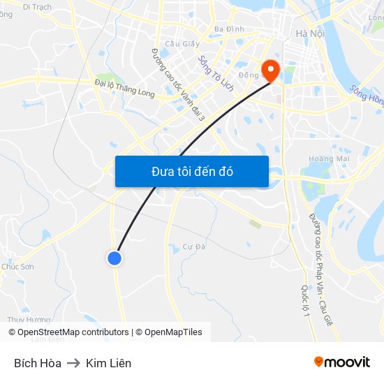 Bích Hòa to Kim Liên map