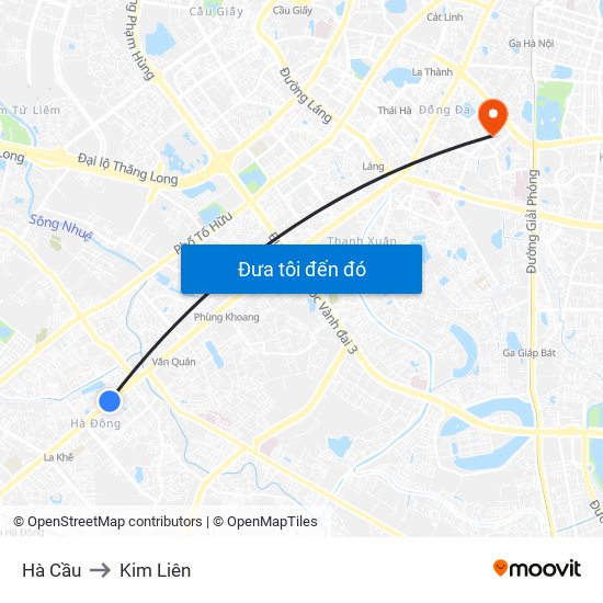 Hà Cầu to Kim Liên map