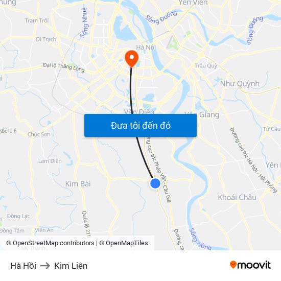 Hà Hồi to Kim Liên map