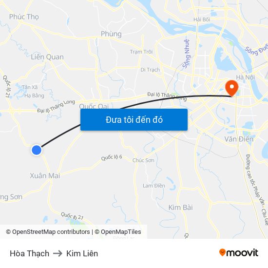 Hòa Thạch to Kim Liên map