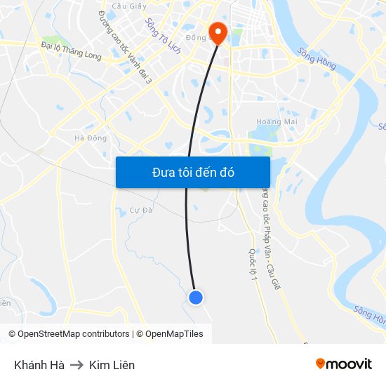 Khánh Hà to Kim Liên map