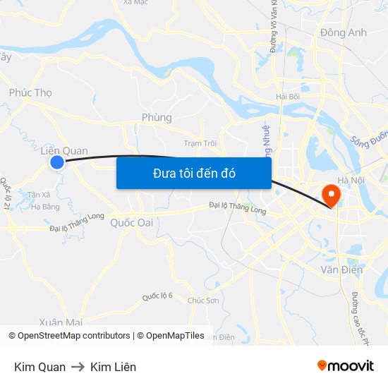 Kim Quan to Kim Liên map