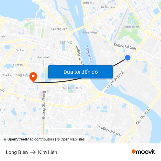 Long Biên to Kim Liên map