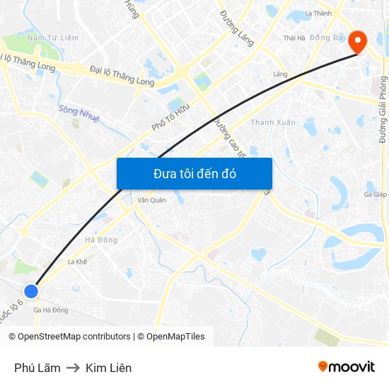 Phú Lãm to Kim Liên map