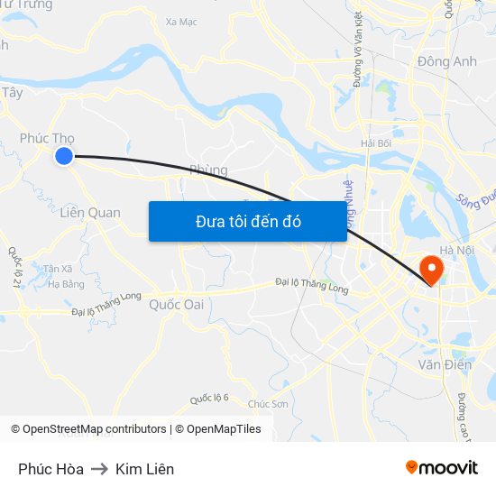 Phúc Hòa to Kim Liên map