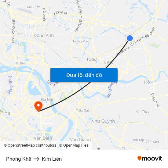 Phong Khê to Kim Liên map