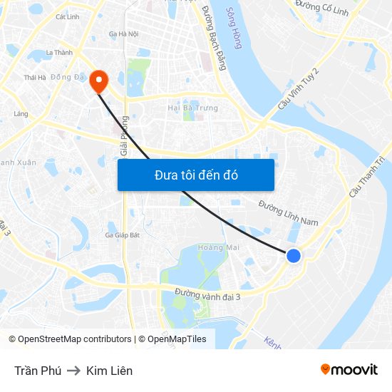 Trần Phú to Kim Liên map