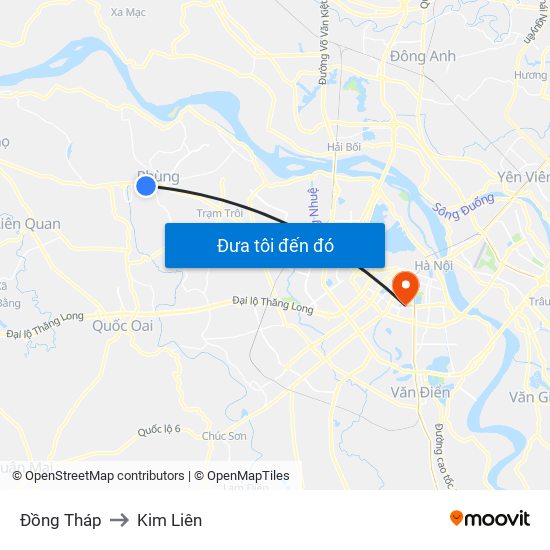 Đồng Tháp to Kim Liên map