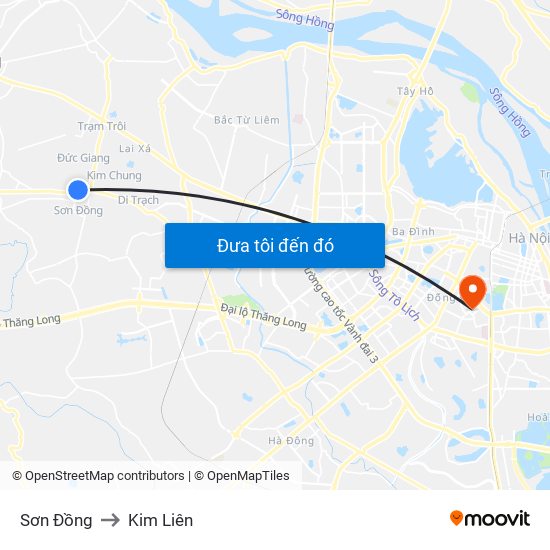Sơn Đồng to Kim Liên map