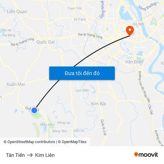 Tân Tiến to Kim Liên map