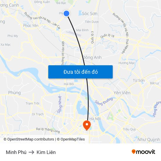 Minh Phú to Kim Liên map