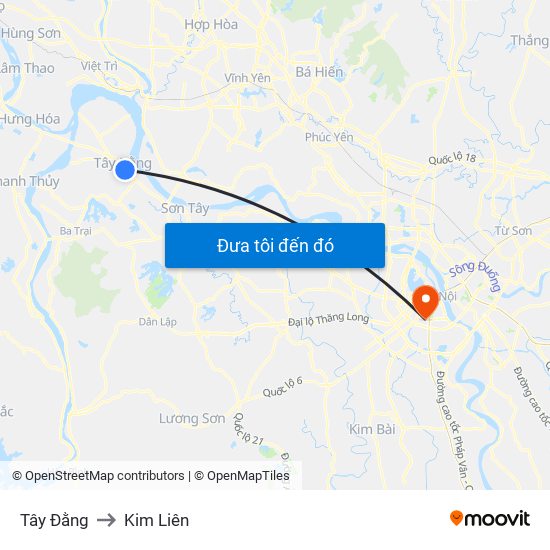 Tây Đằng to Kim Liên map