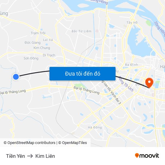 Tiền Yên to Kim Liên map