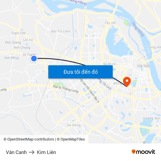 Vân Canh to Kim Liên map