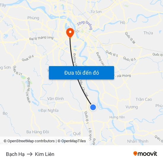 Bạch Hạ to Kim Liên map