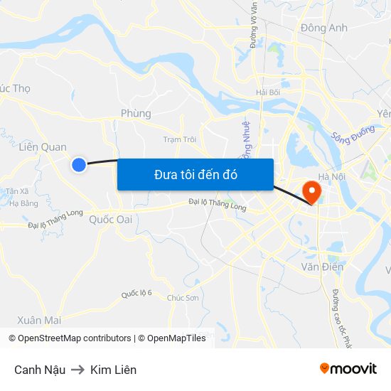 Canh Nậu to Kim Liên map