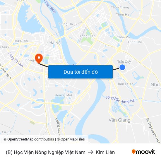 (B) Học Viện Nông Nghiệp Việt Nam to Kim Liên map